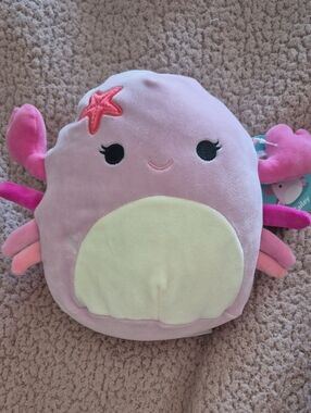 Squishmallows Pink Crab Plush with Cream Belly and Starfish Accent